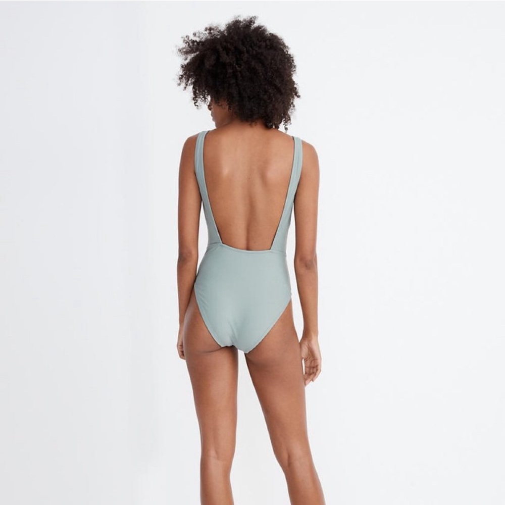 Madewell Green and Blue One Piece Swimsuit High-Cut Design